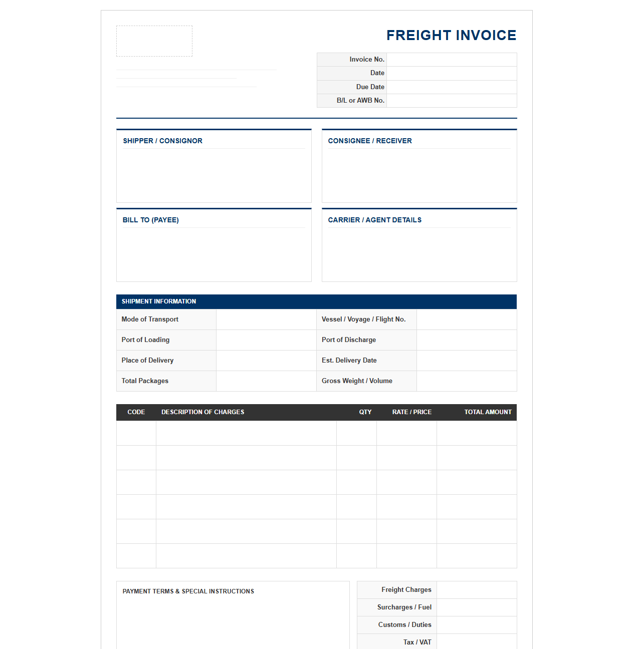 Freight Shipping Invoice Template