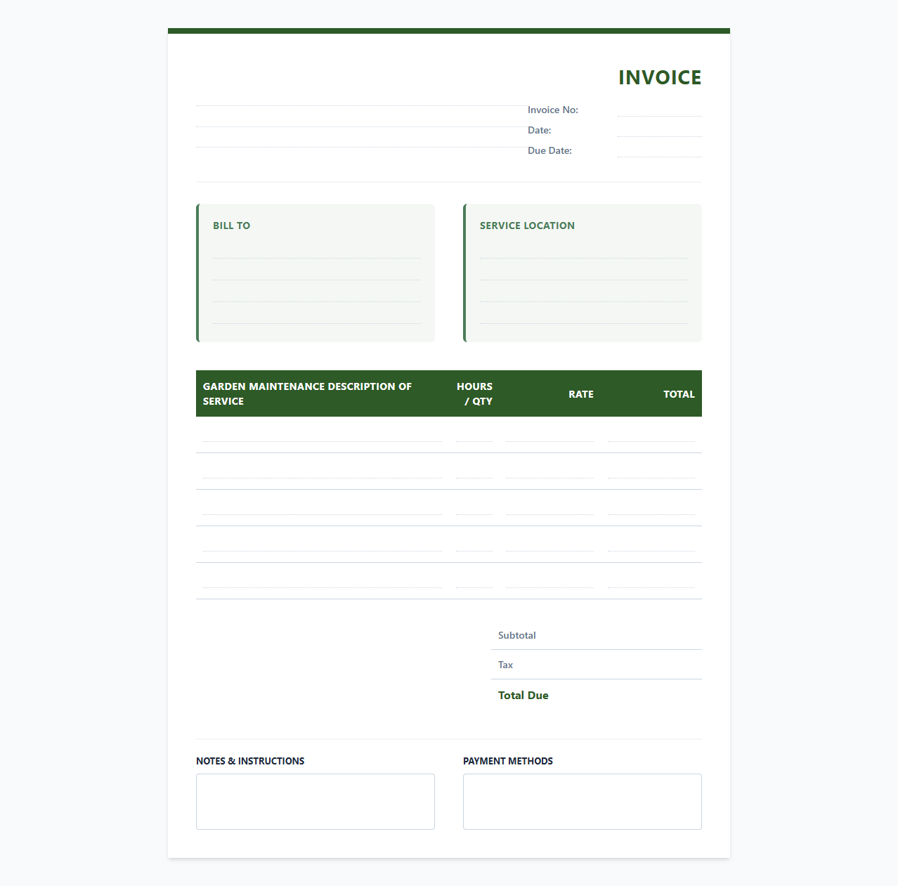 Garden Maintenance Service Invoice