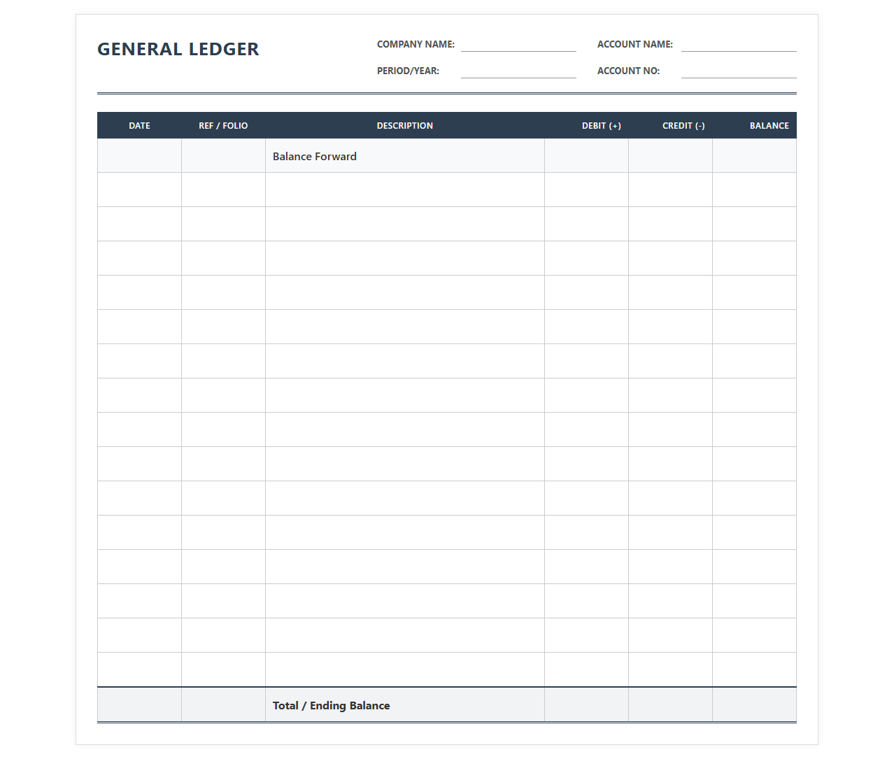 General Business Accounting Ledger Template