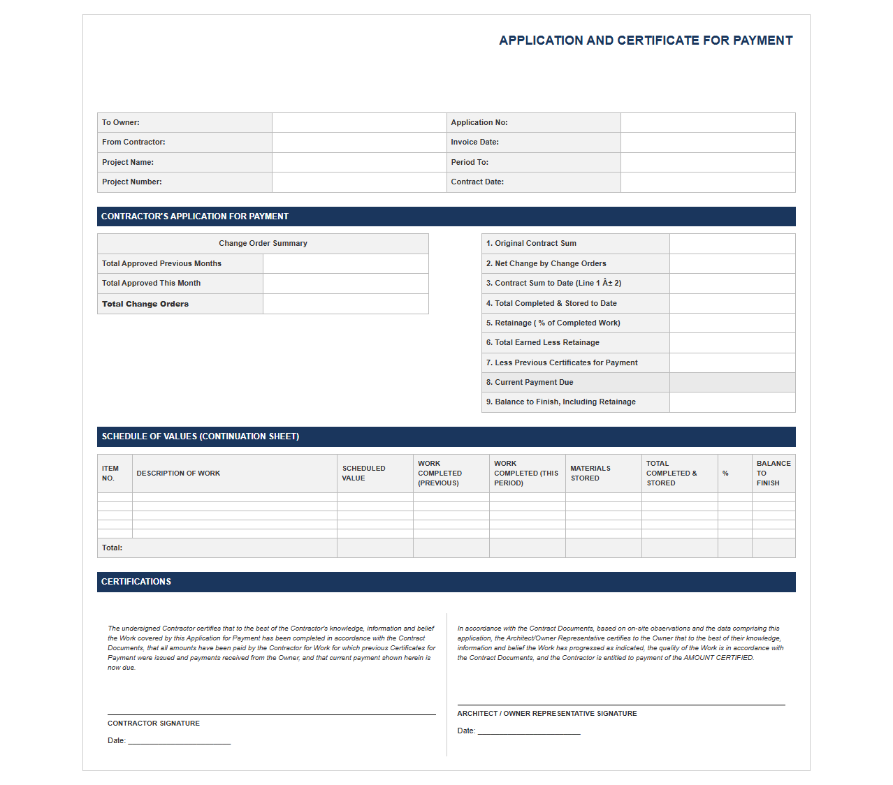 General Contractor Commercial Project Billing Invoice