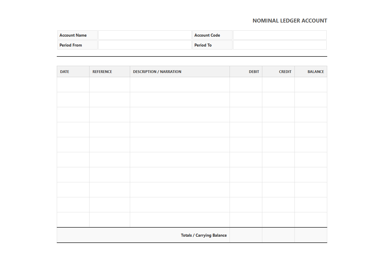 General Ledger Nominal Account Template