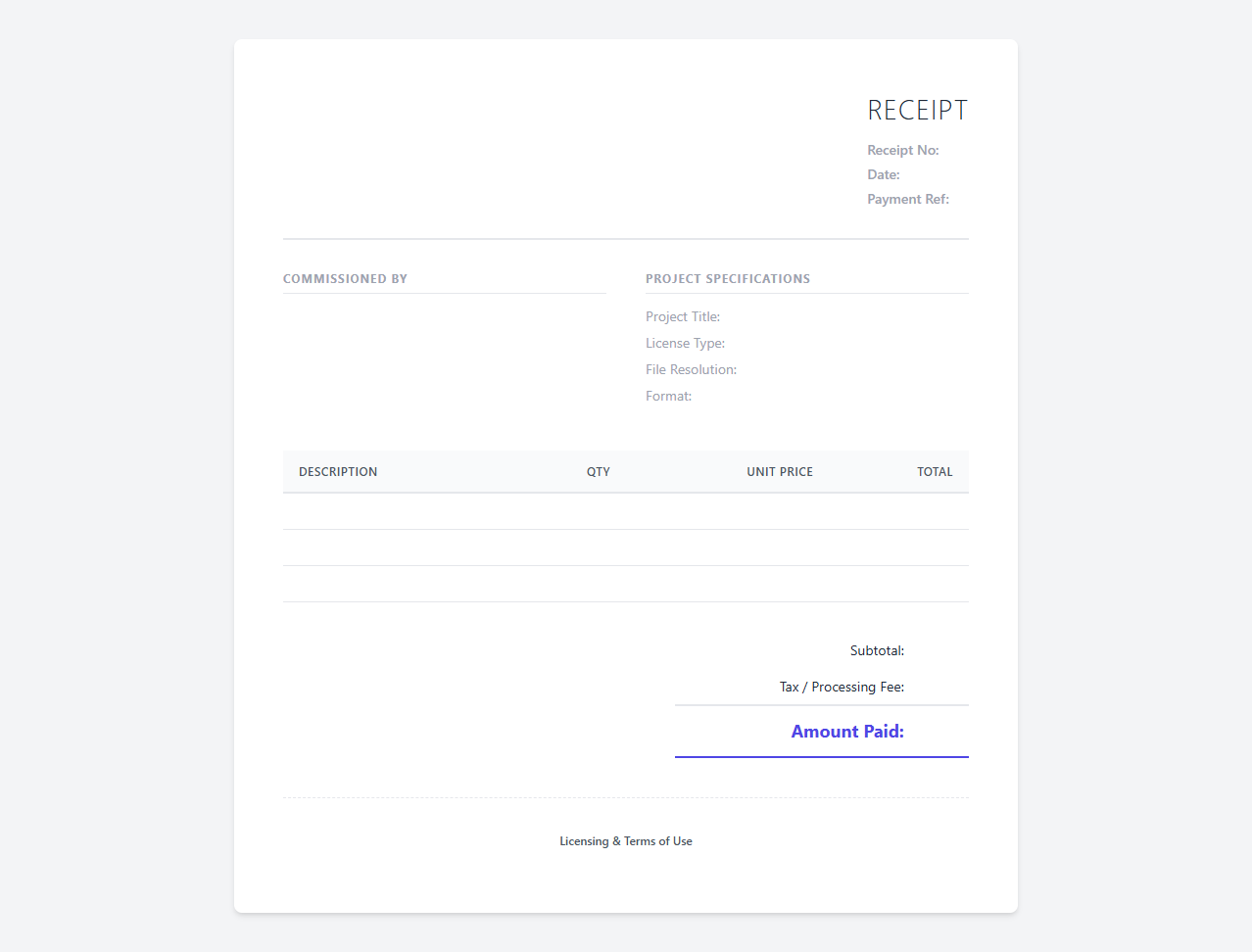 Graphic Design and Digital Art Commission Receipt