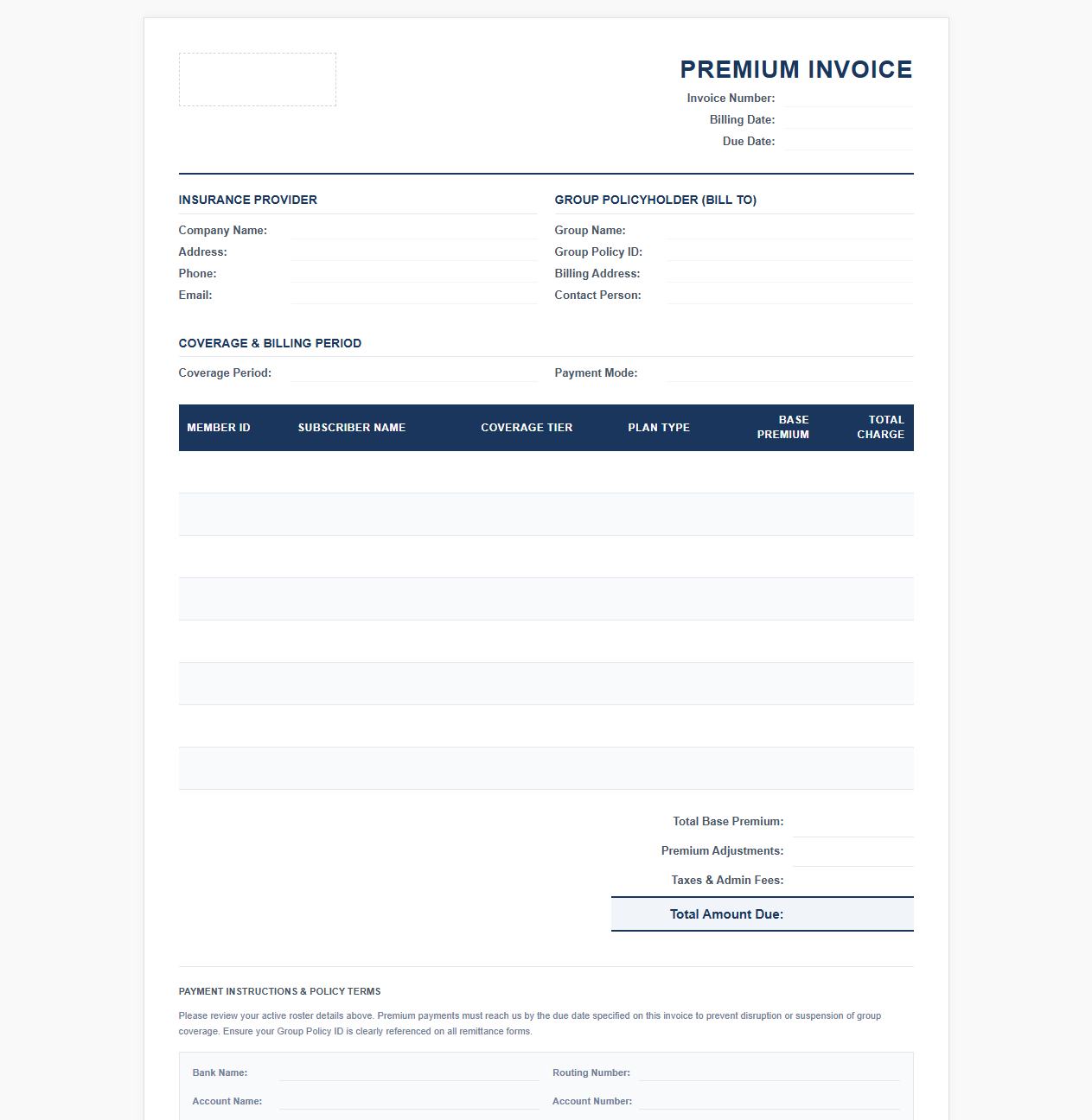 Group Health Insurance Invoice Template