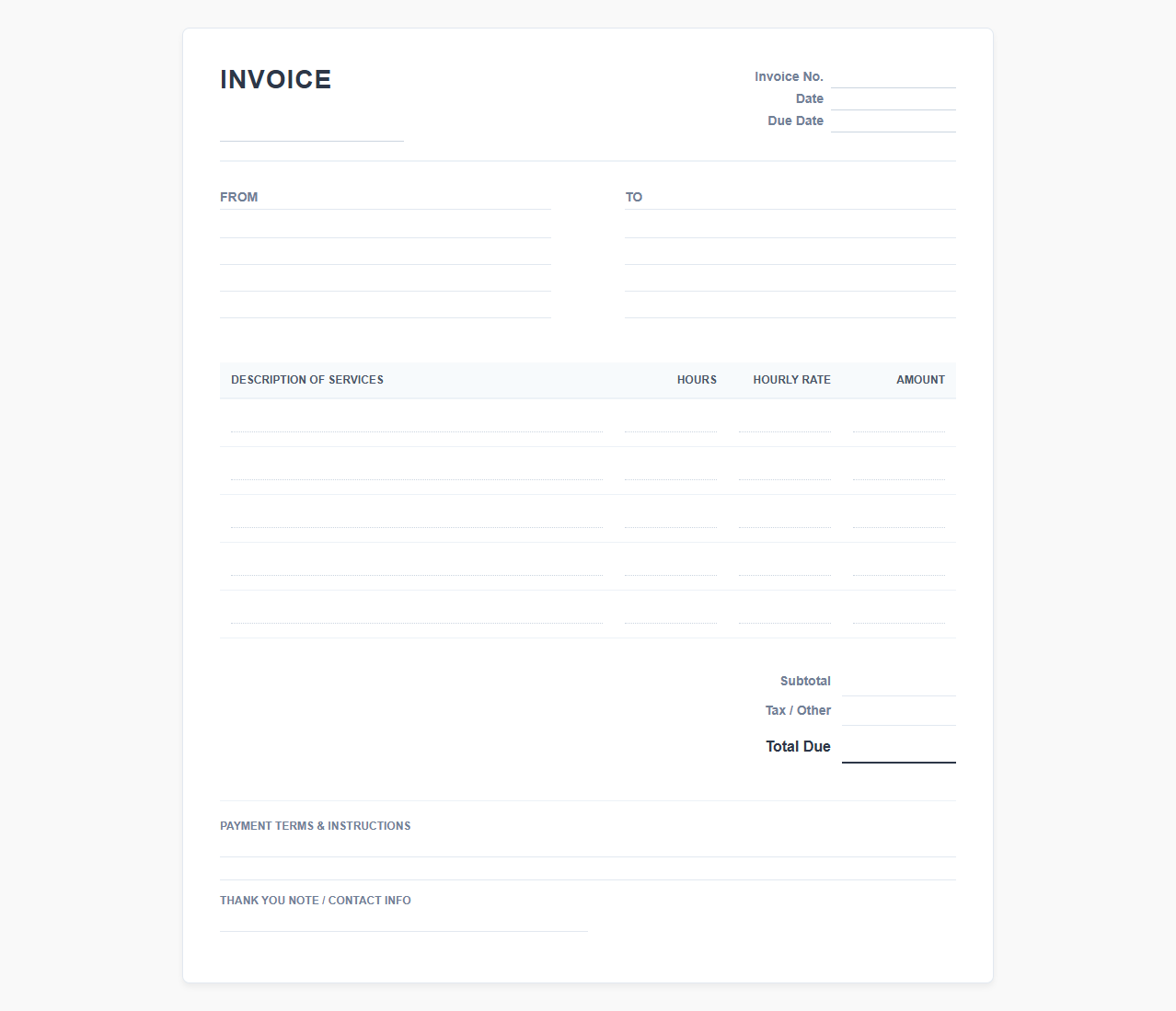 Hourly Freelance Services Invoice Template