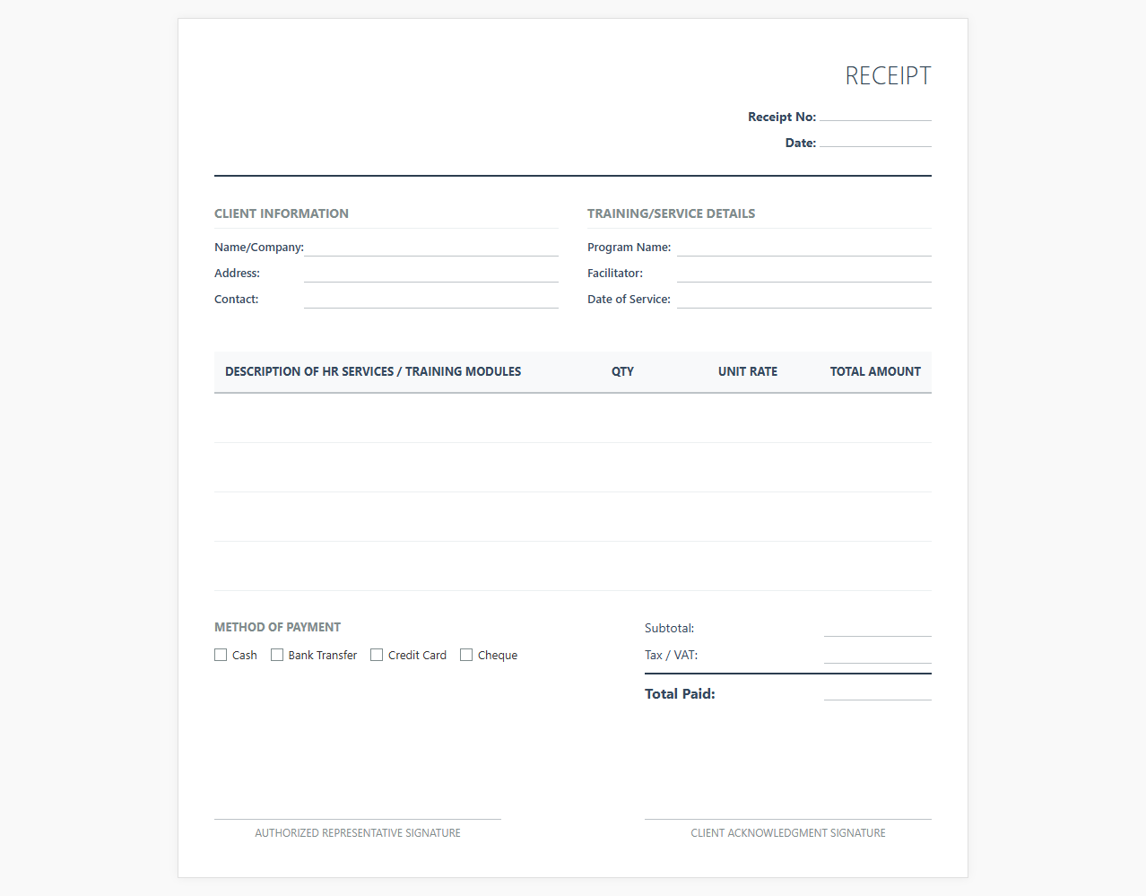 Human Resources Training and Service Receipt