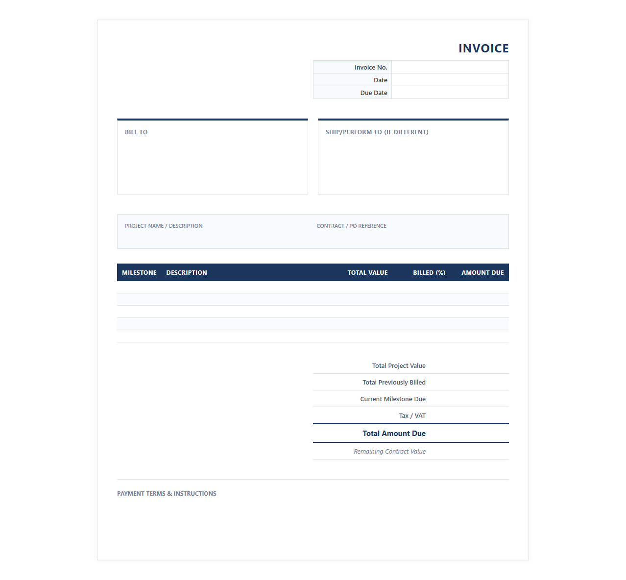Incremental Milestone Billing Invoice