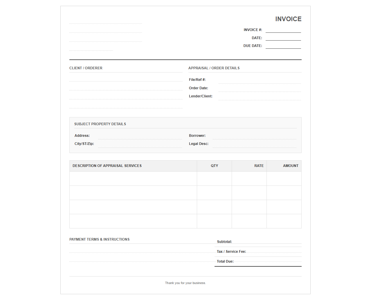Independent Appraiser Billing Invoice