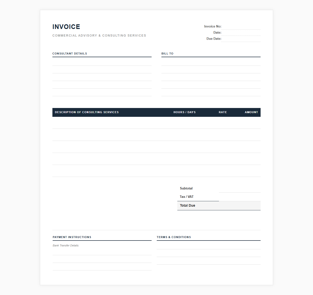 Independent Commercial Consultant Invoice Template