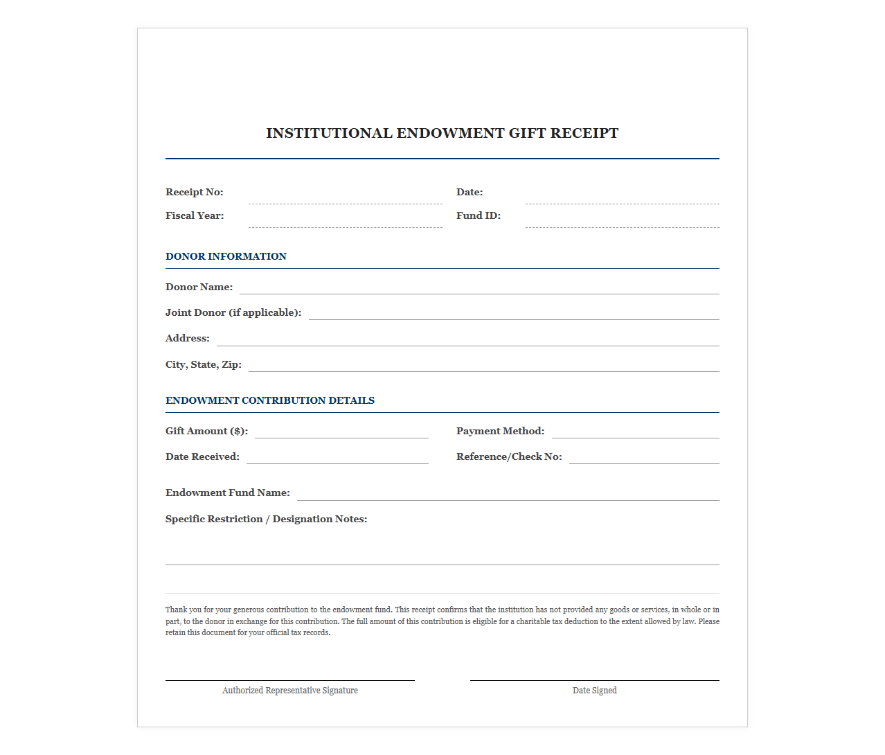 Institutional Endowment Gift Receipt Form