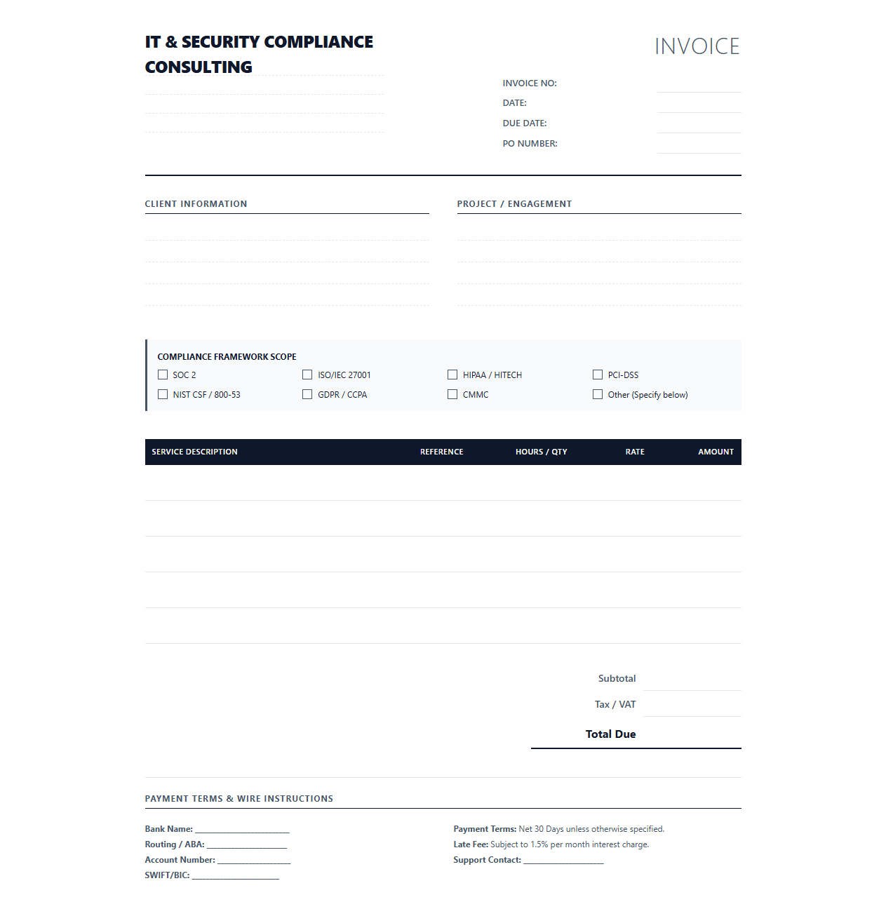 IT and Security Compliance Consultant Invoice