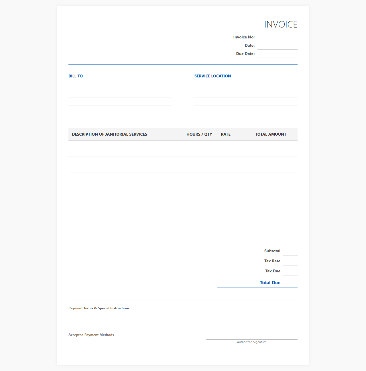 Janitorial Services Invoice Template
