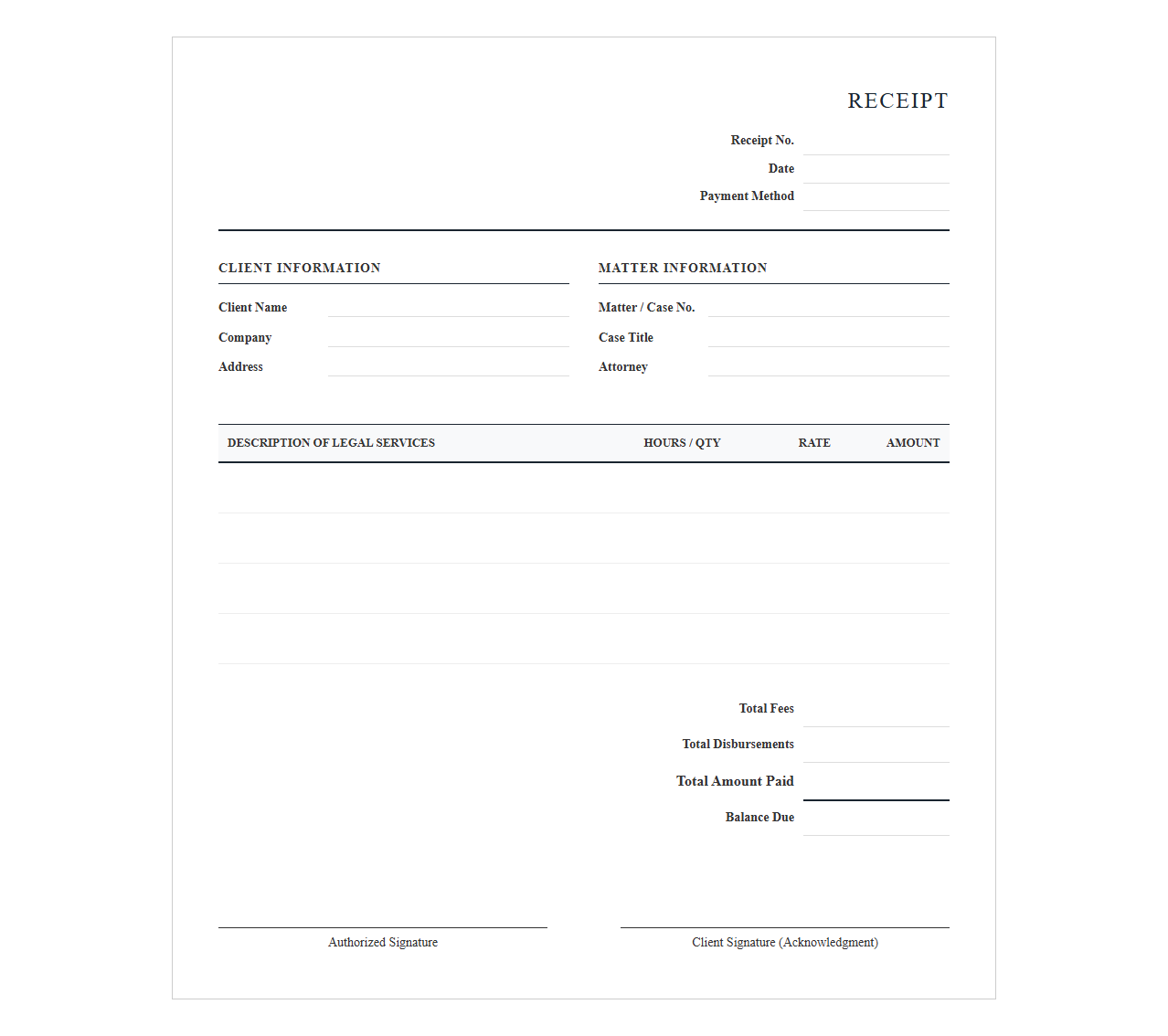 Legal Services Payment Receipt