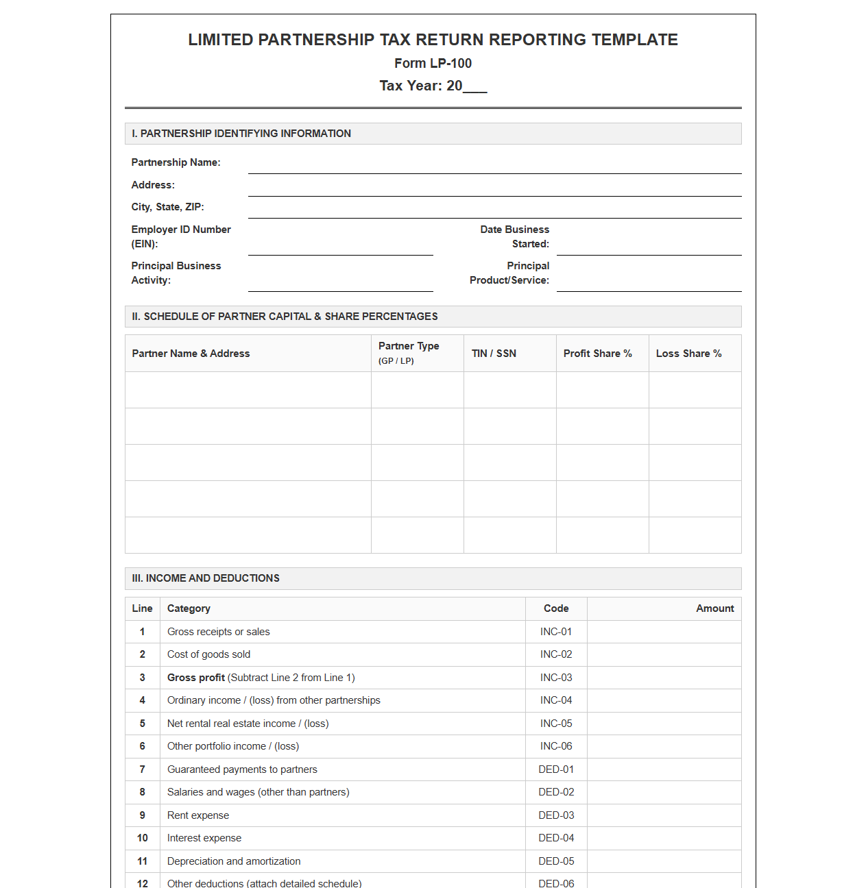 LP Tax Return Reporting Template