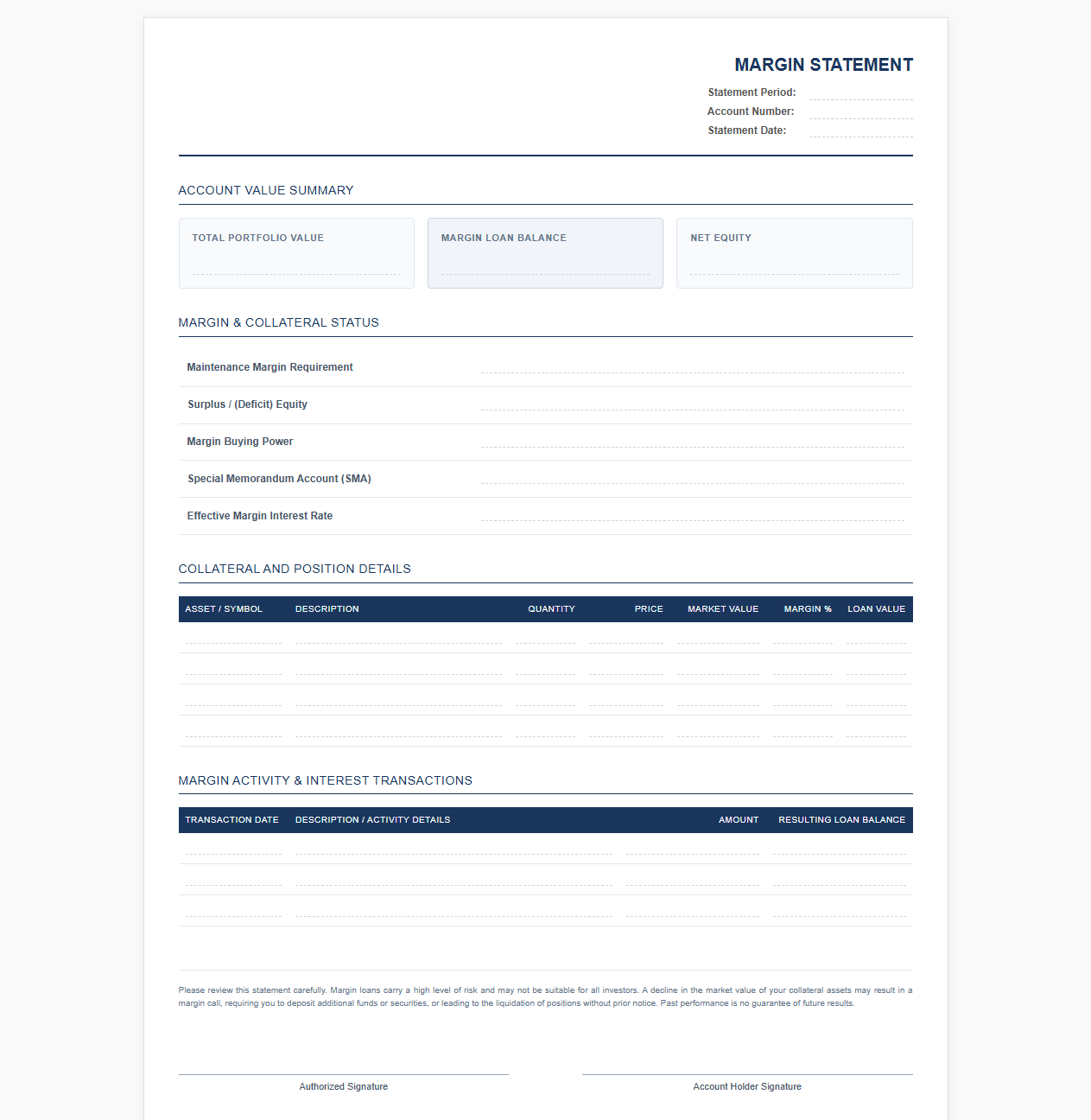 Margin Loan and Balance Statement Template