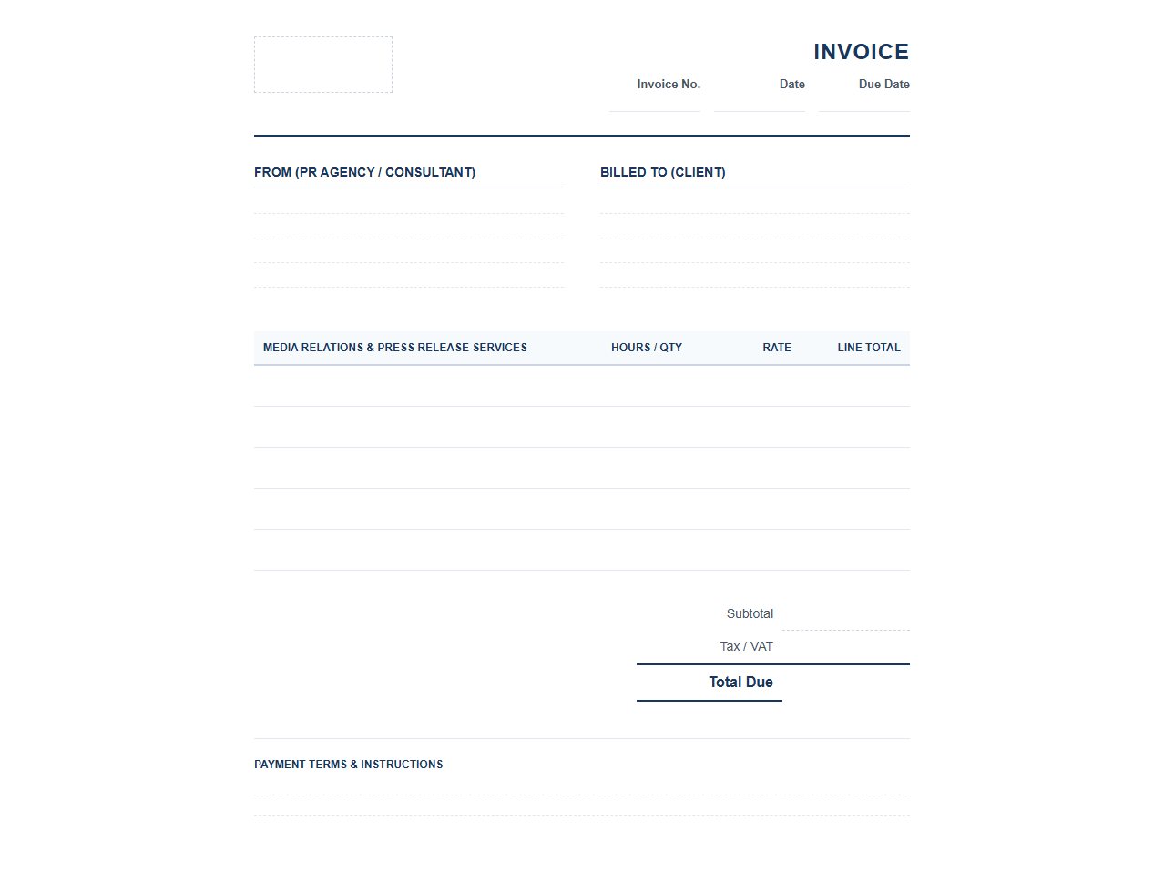 Media Relations and Press Release Invoice