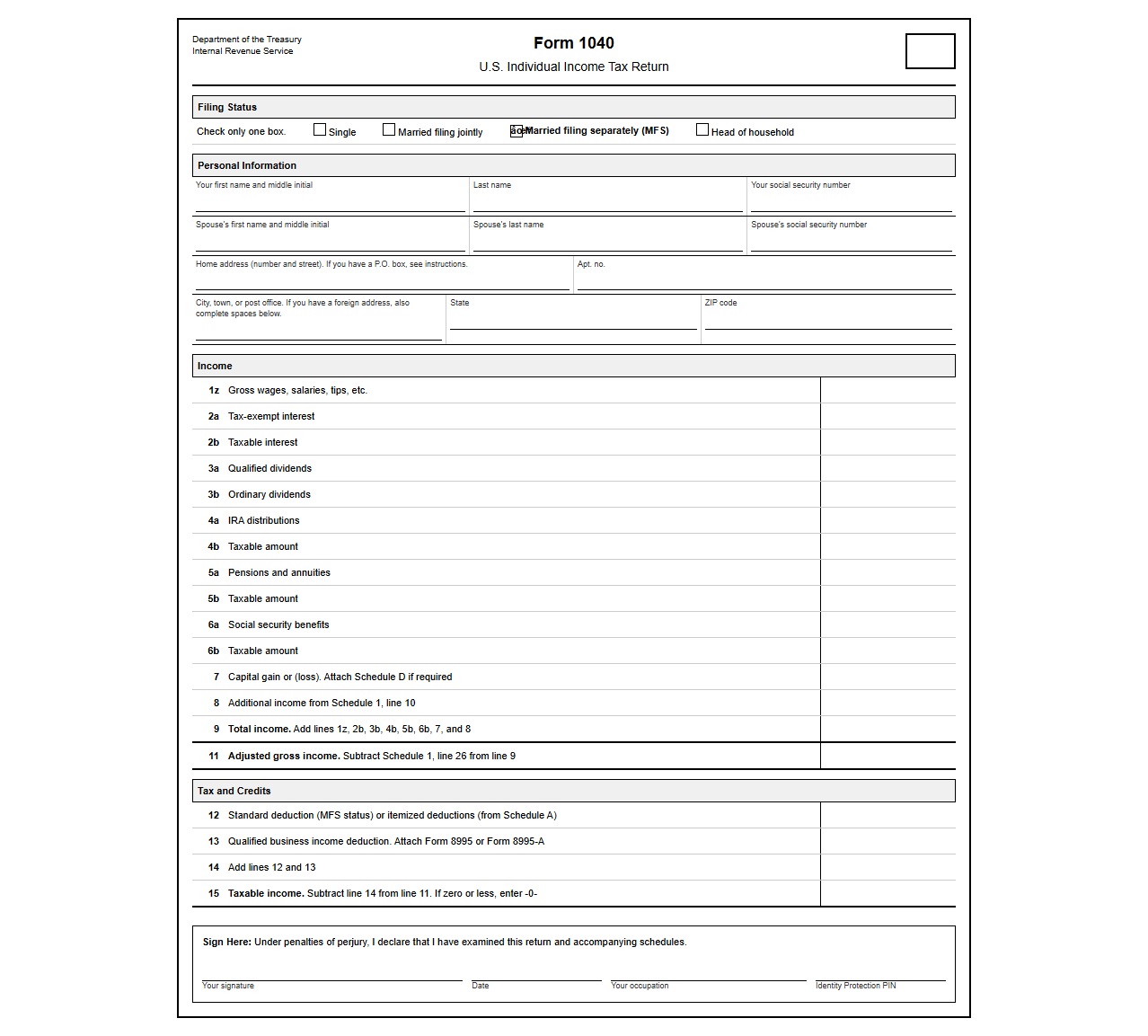 MFS Federal Tax Return Template
