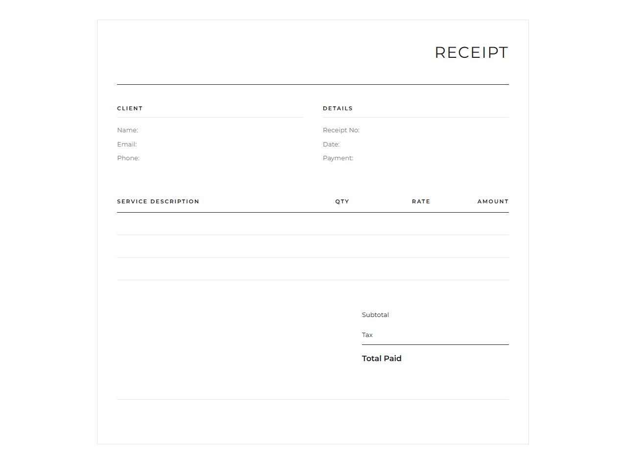 Minimalist Photography Services Receipt Template