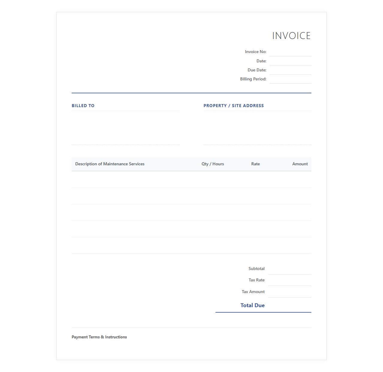 Monthly Maintenance Fee Invoice Template