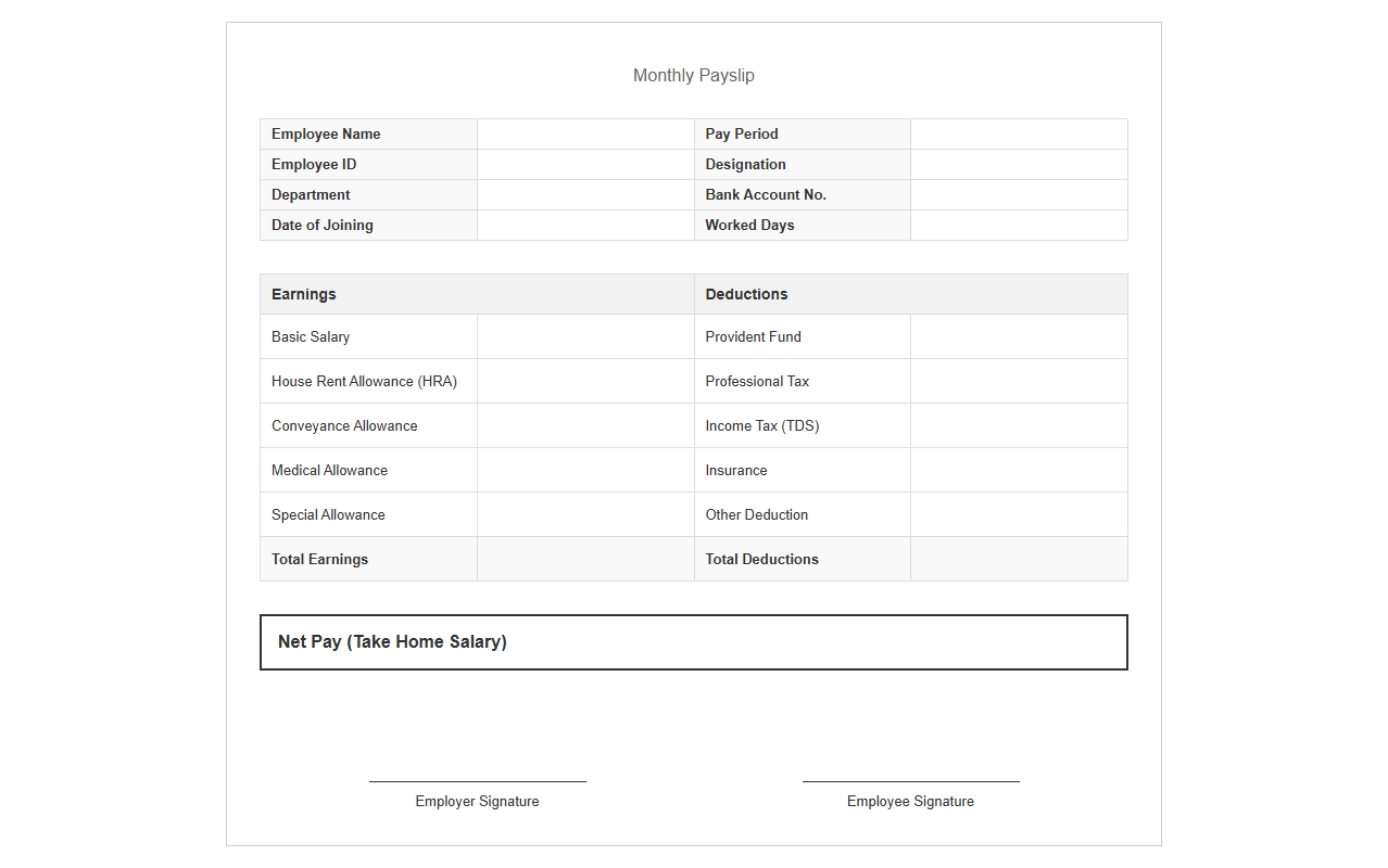 Monthly Salaried Employee Payroll Template