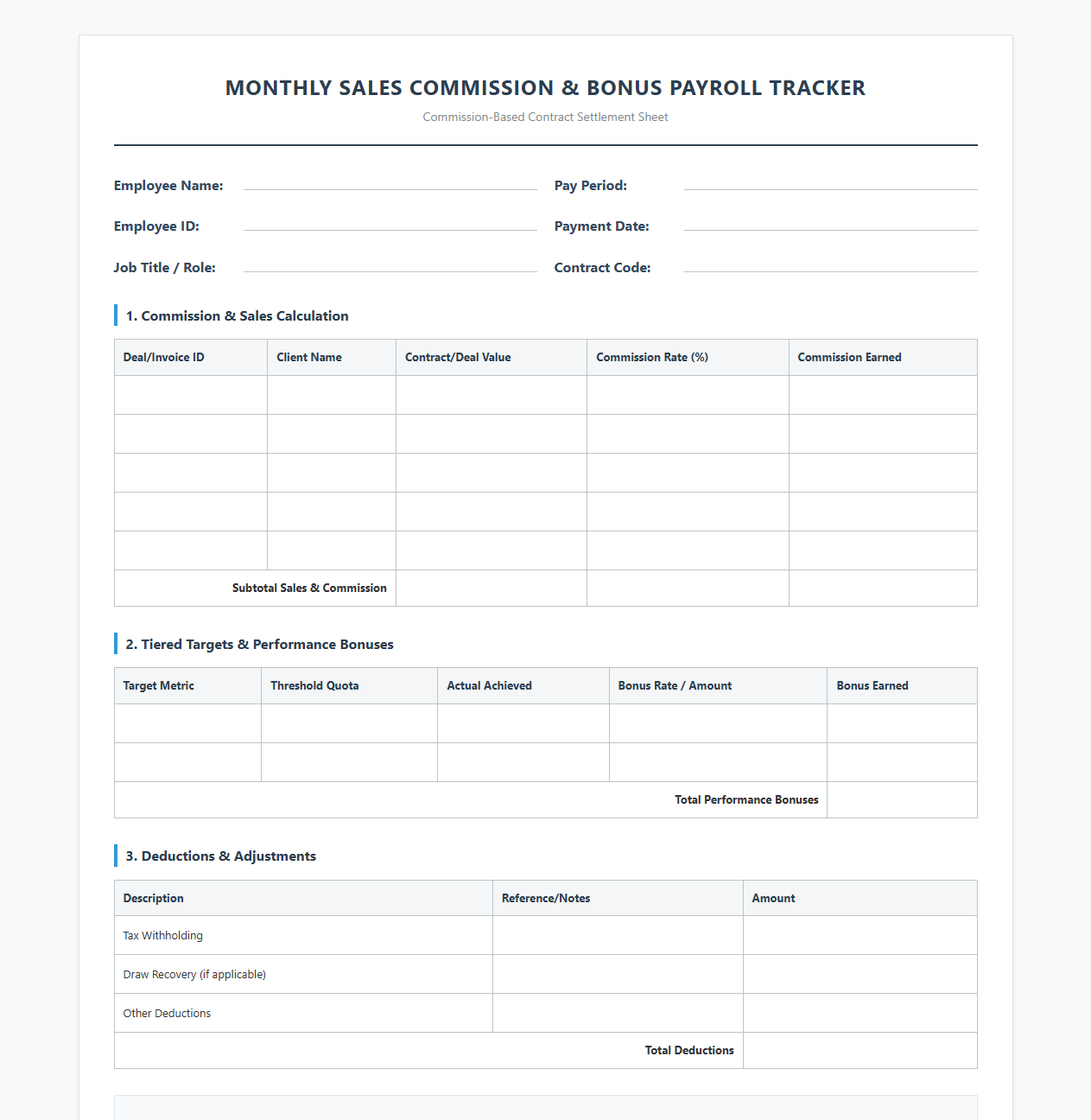 Monthly Sales Commission and Bonus Payroll Tracker