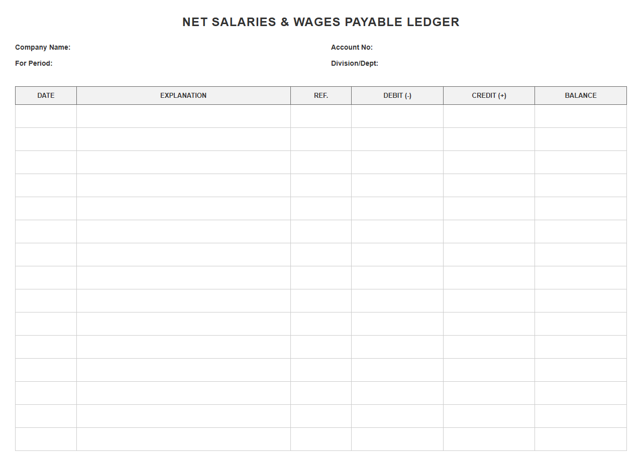 Net Salaries and Wages Payable Ledger