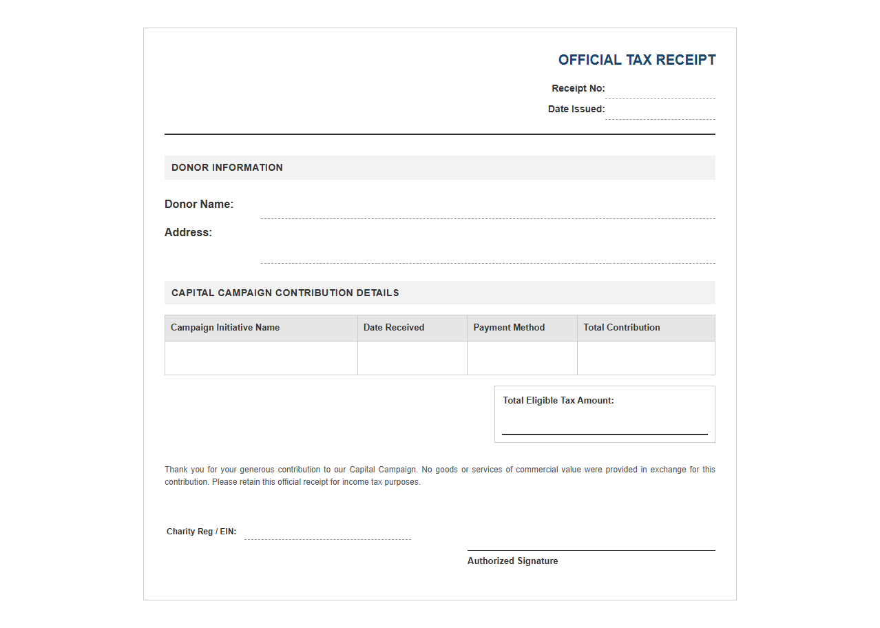 Non-Profit Capital Campaign Tax Receipt Template