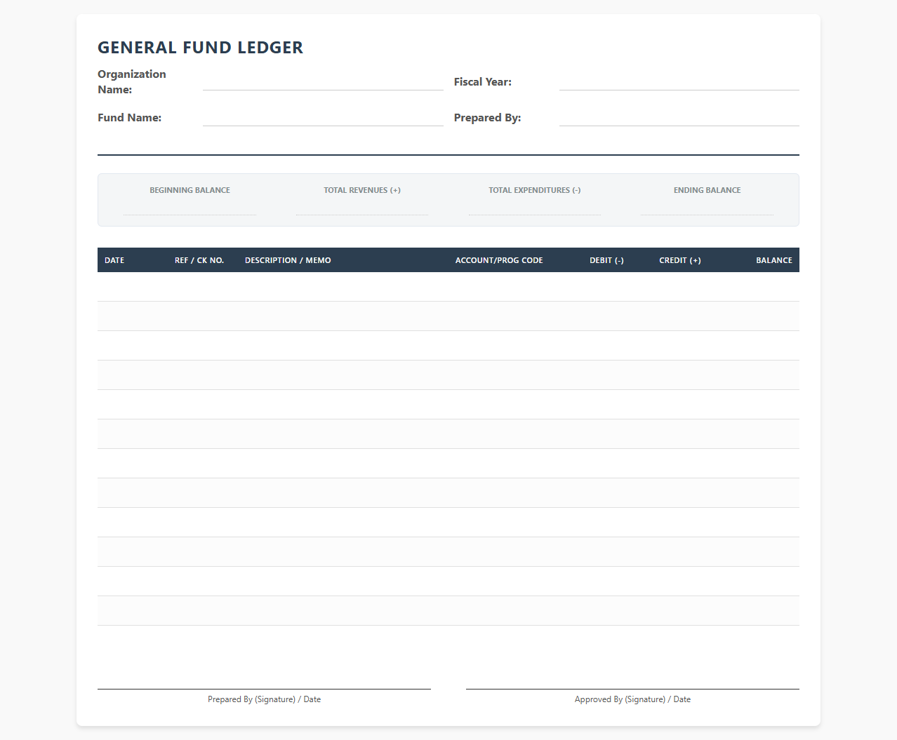 Nonprofit General Fund Accounting Ledger Template
