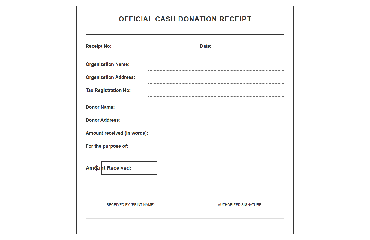 Official Cash Donation Receipt