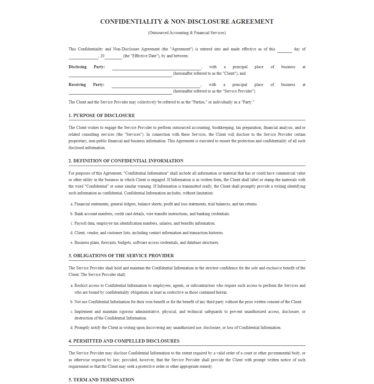 Outsourced Accounting Non-Disclosure Agreement Template