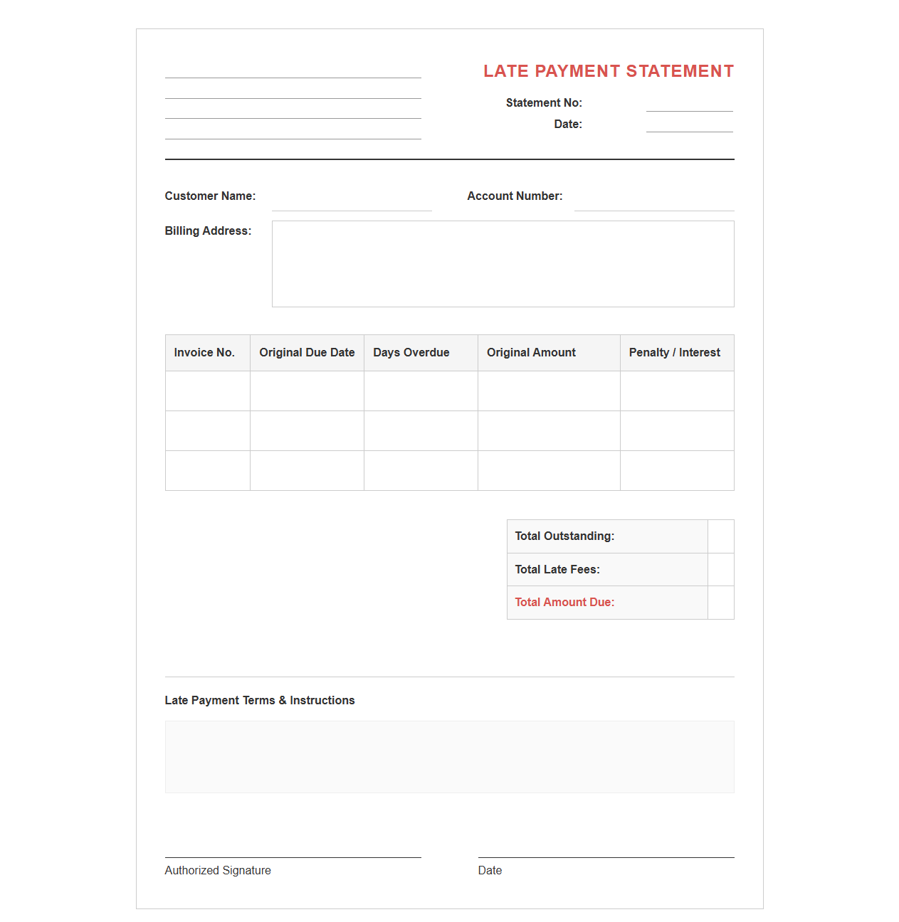 Overdue Payment Fee Statement Template