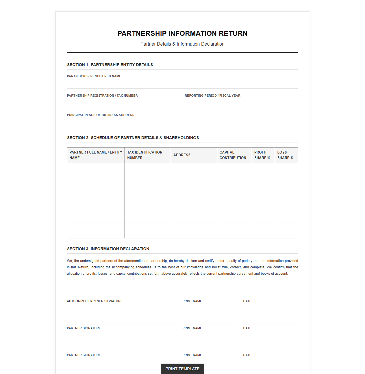 Partner Details and Information Declaration Template