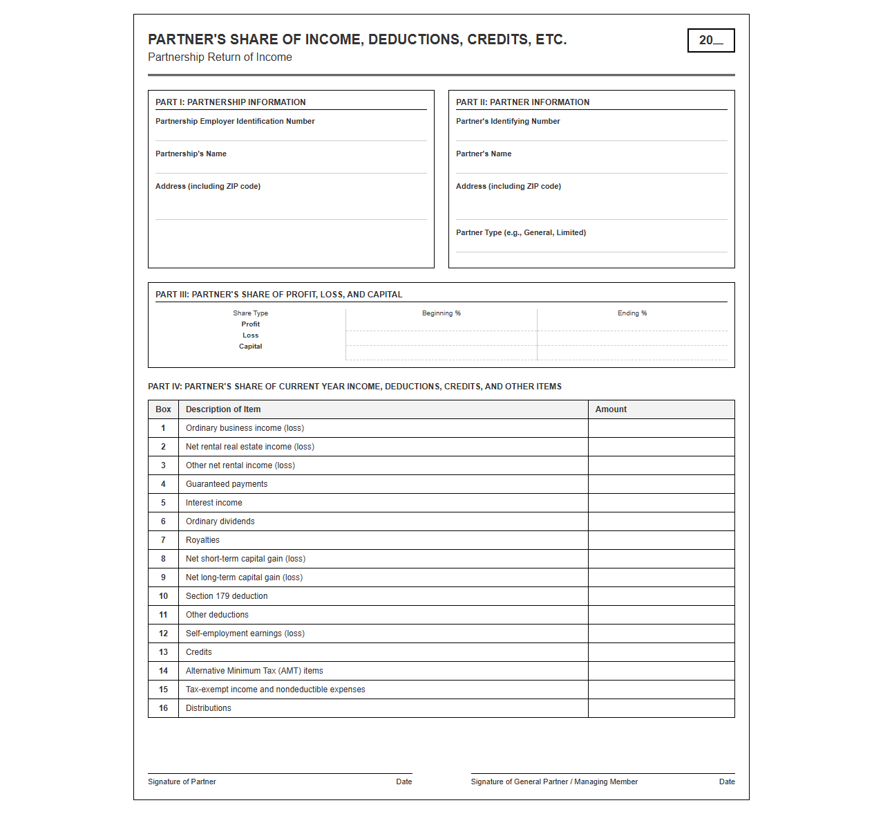 Partner Share of Income and Expenses Template