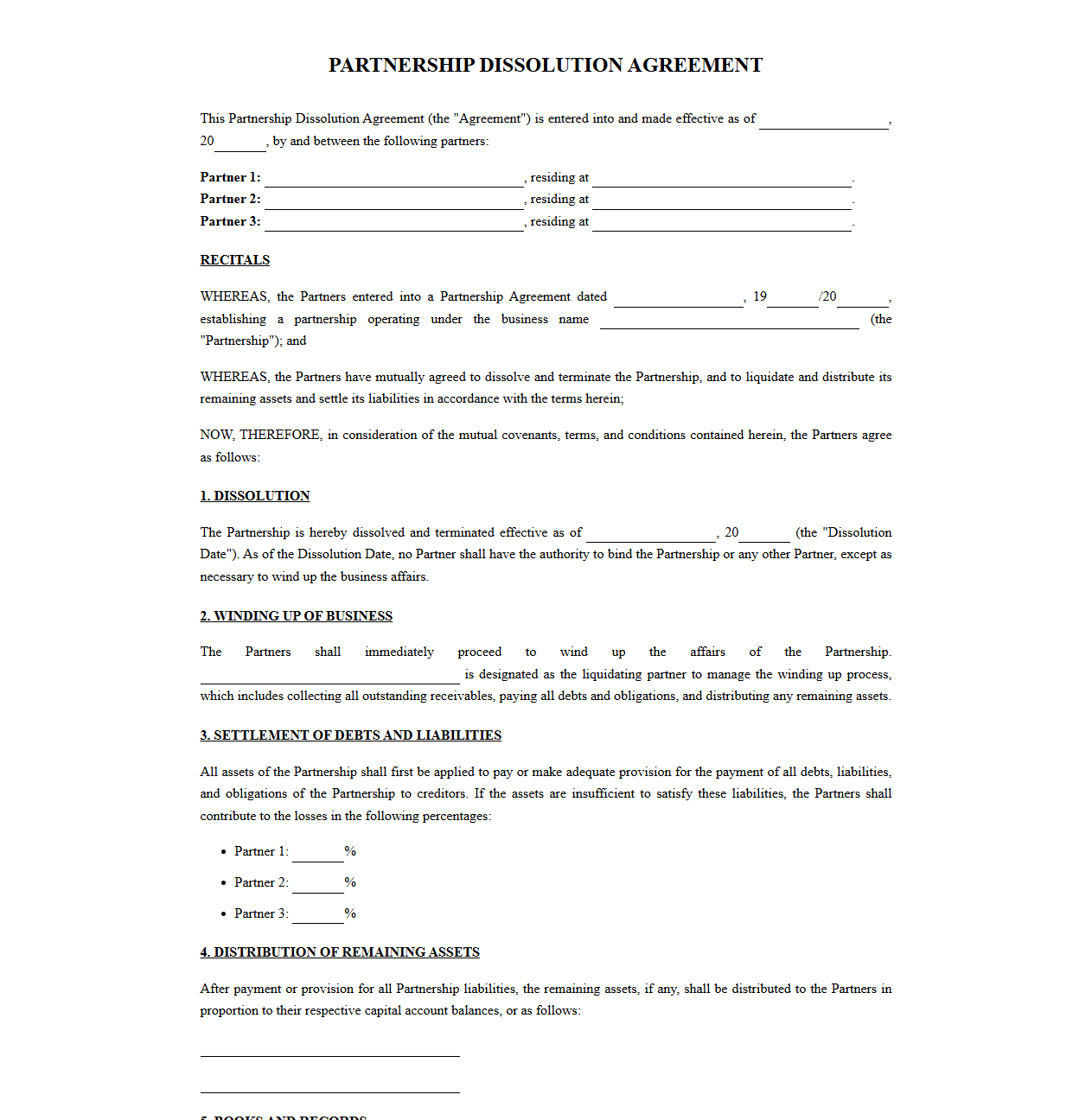Partnership Dissolution Agreement Template