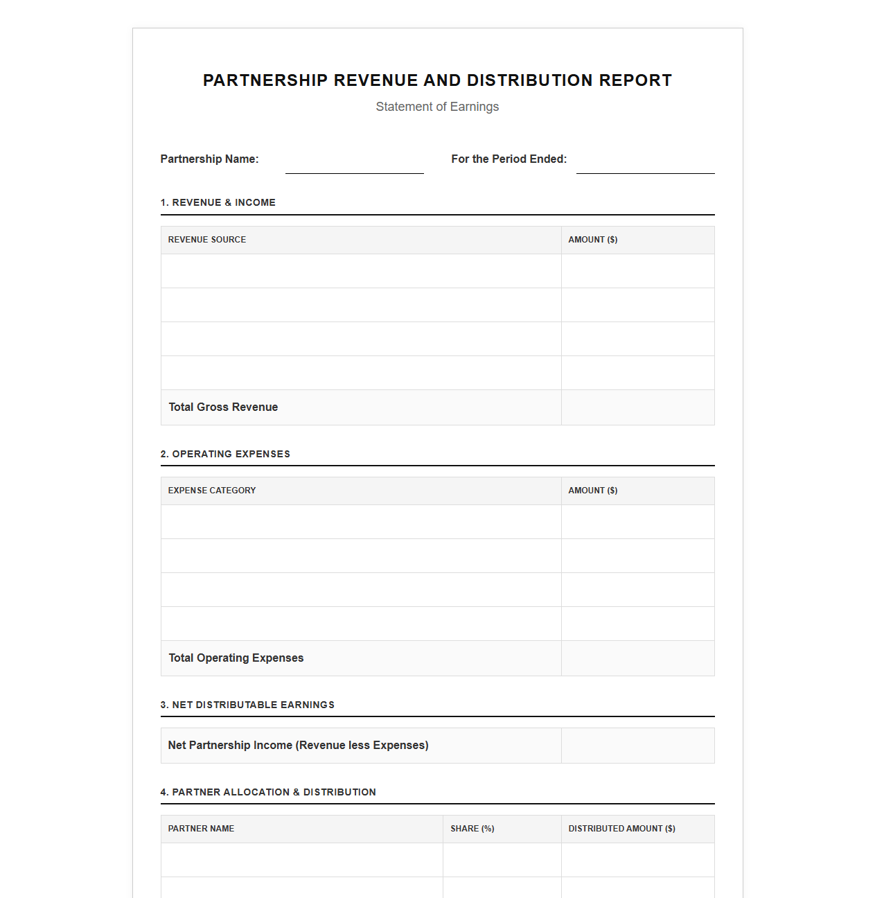 Partnership Revenue and Distribution Report