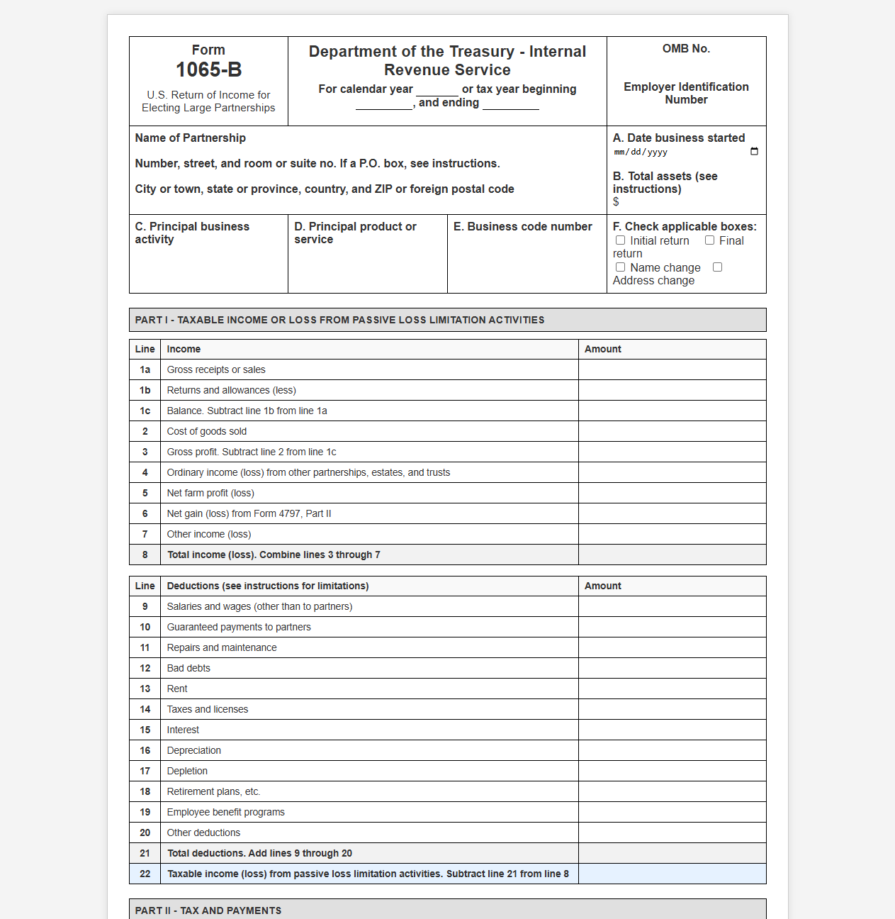 Partnership Tax Return Template for Electing Large Entities