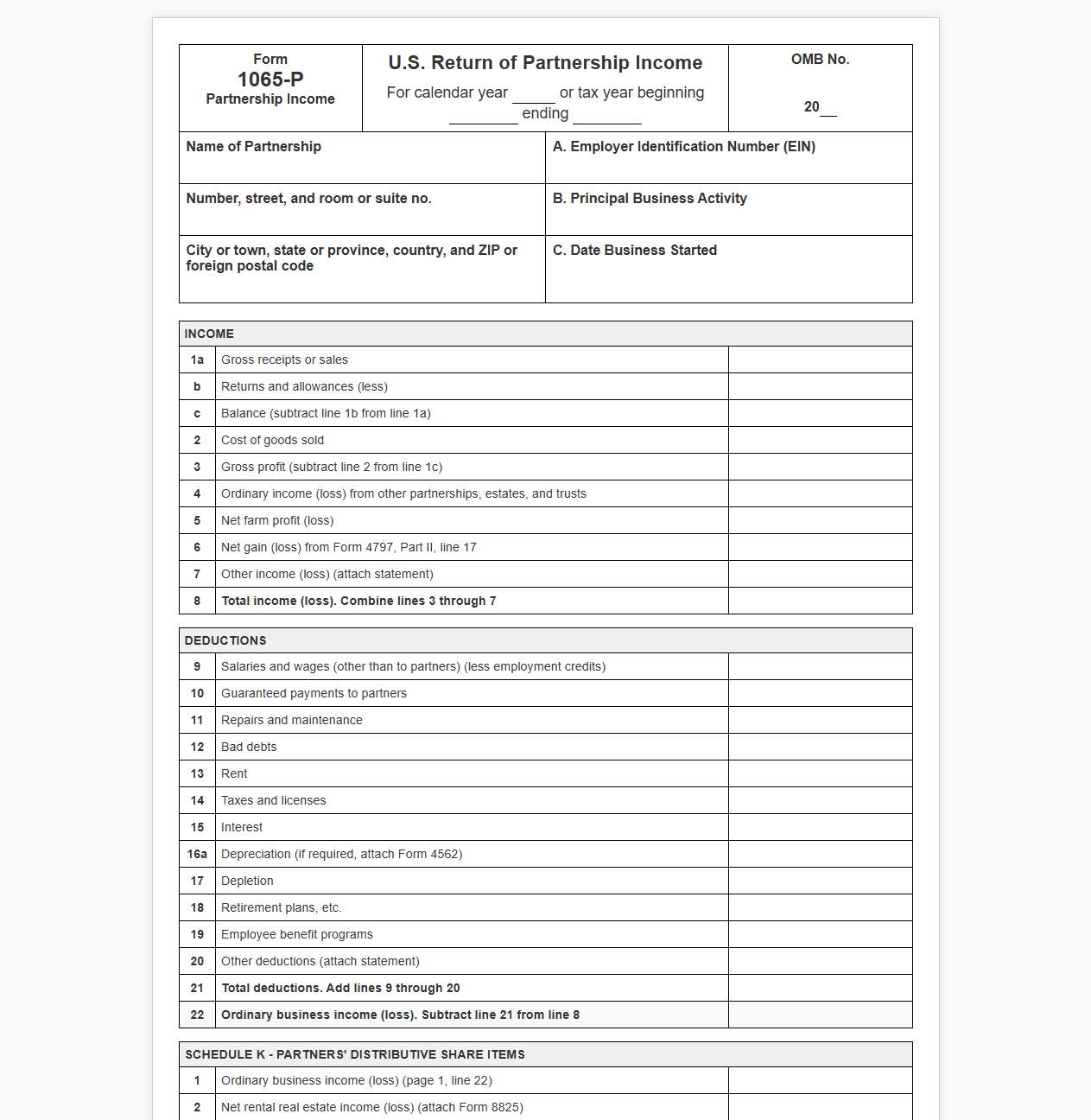 Partnership Tax Return Template