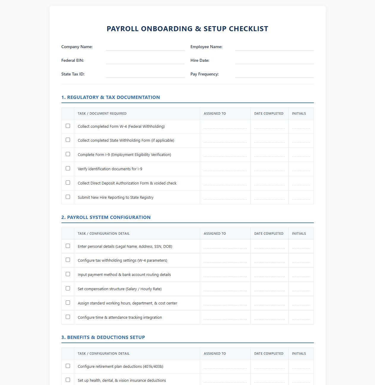 Payroll Onboarding and Setup Checklist