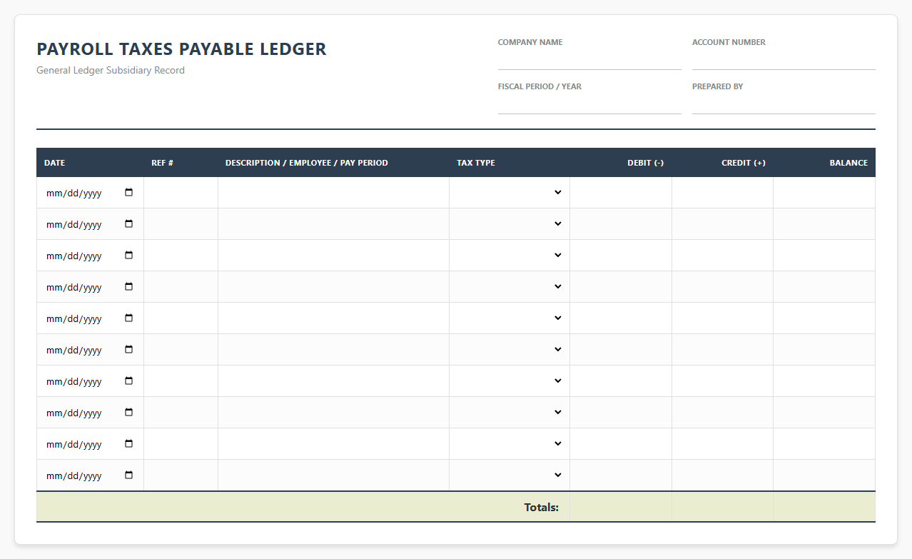 Payroll Taxes Payable Ledger Template