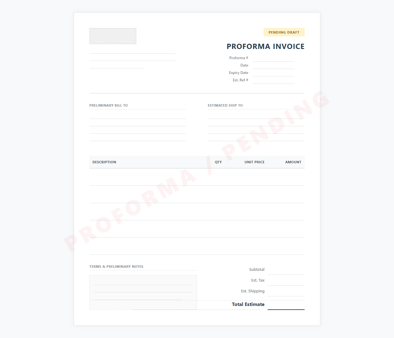 Pending Proforma Invoice Design