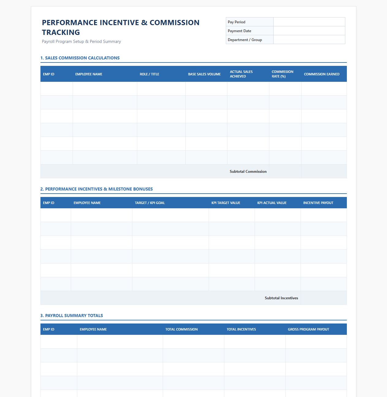 Performance Incentive and Commission Tracking Sheet