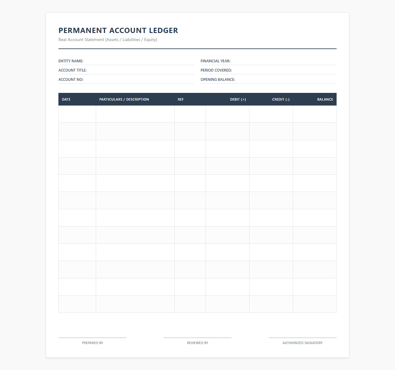 Permanent Account Ledger Statement Template