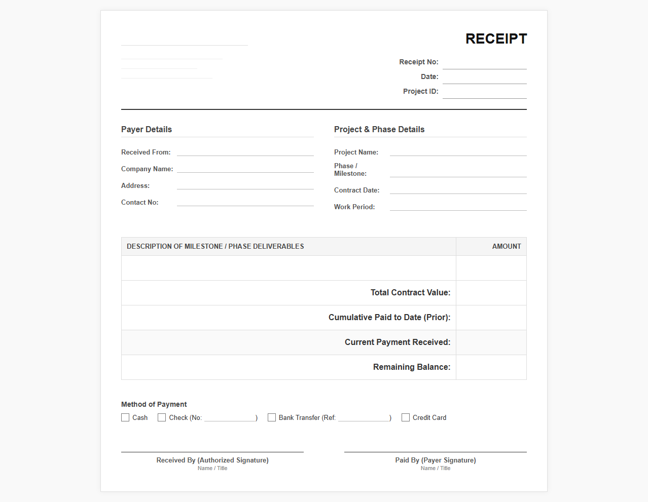 Phased Payment Receipt Document