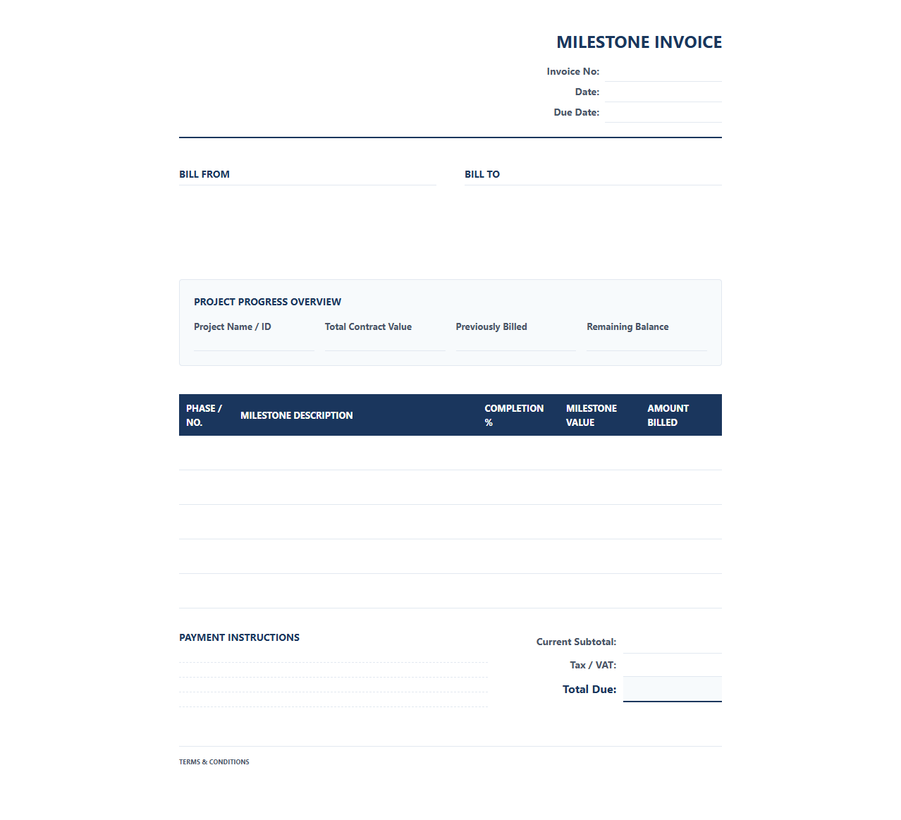 Phased Progress Milestone Invoice
