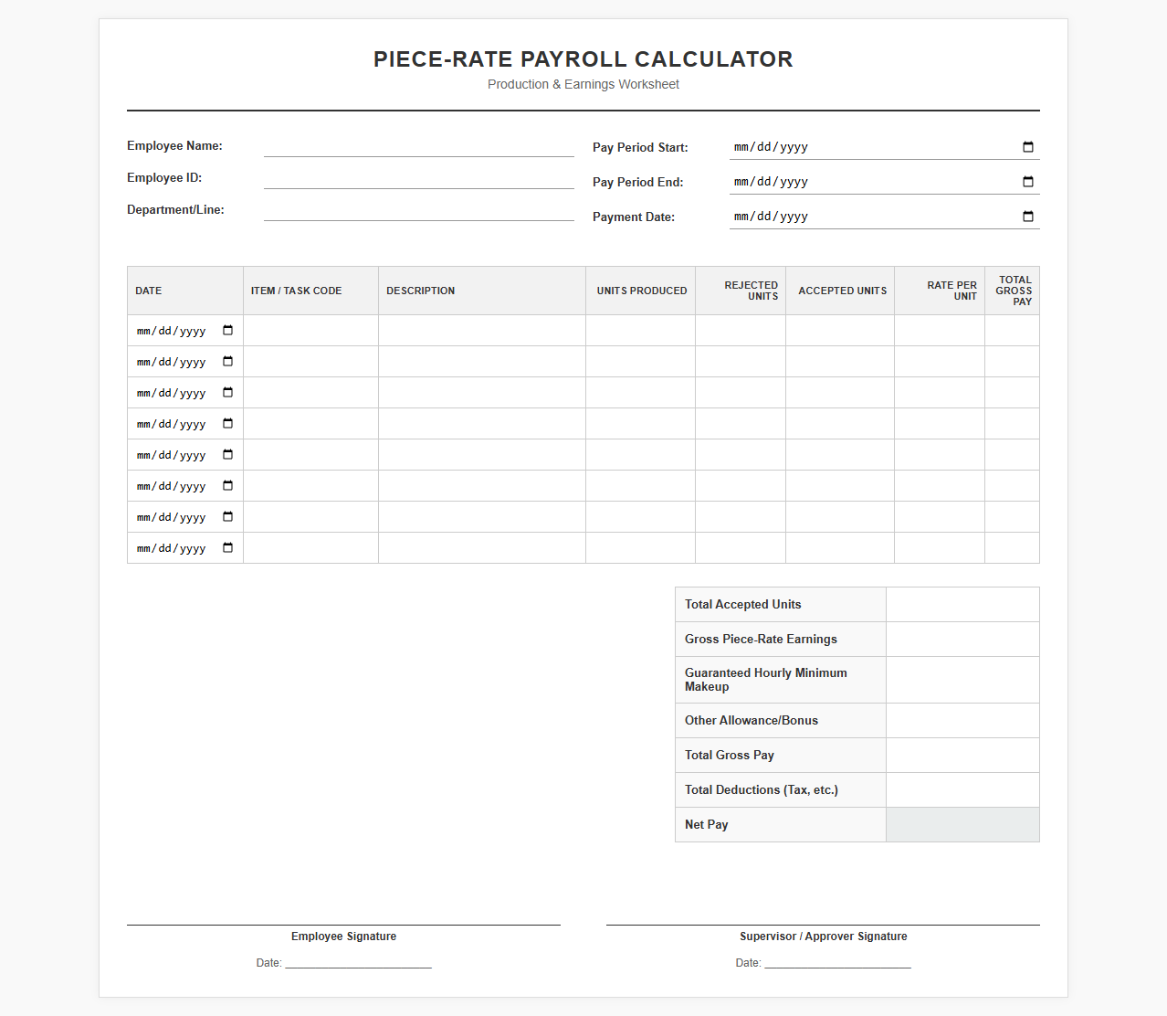 Production-Based Piece-Rate Payroll Calculator