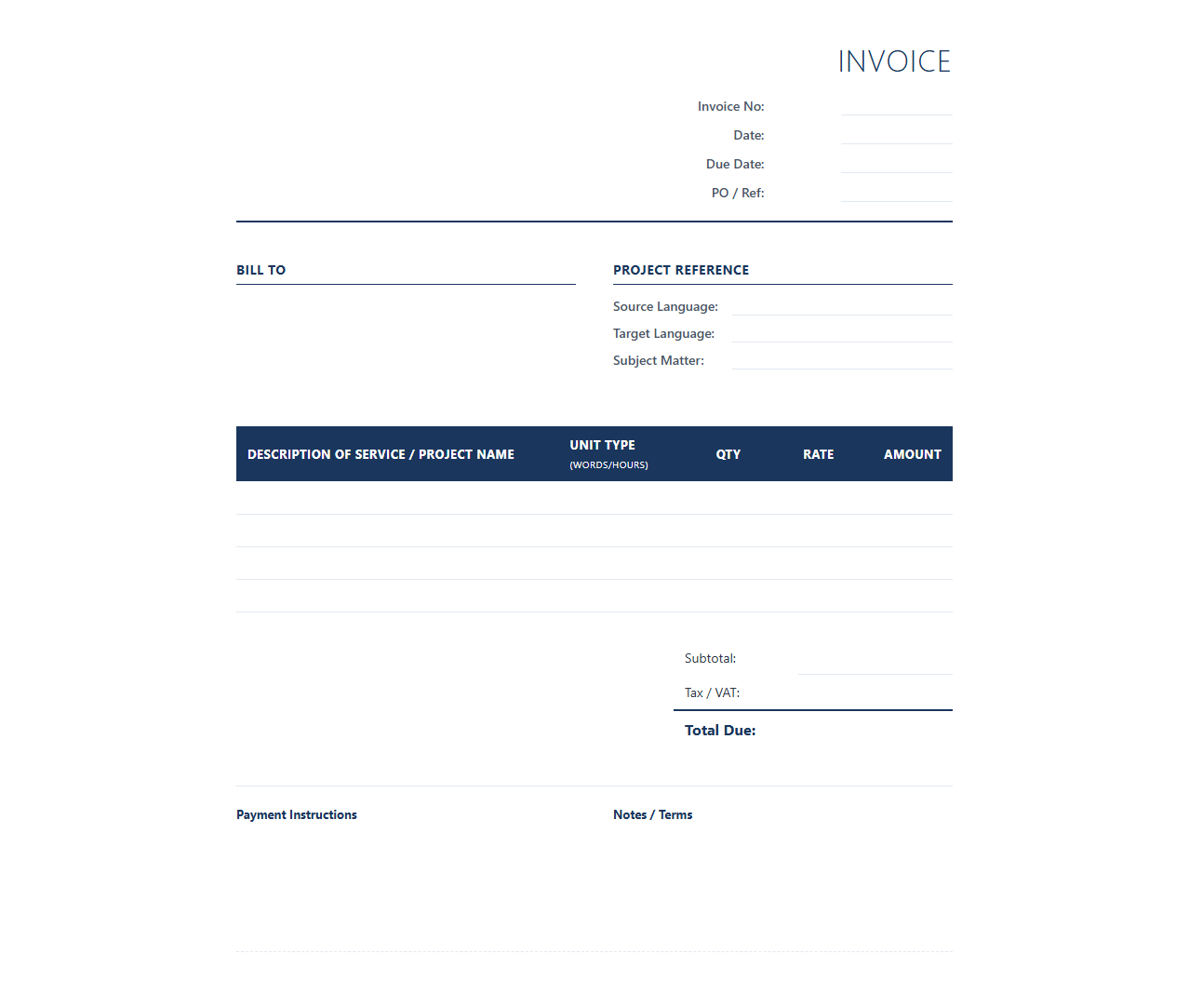 Professional Linguist Service Invoice Template