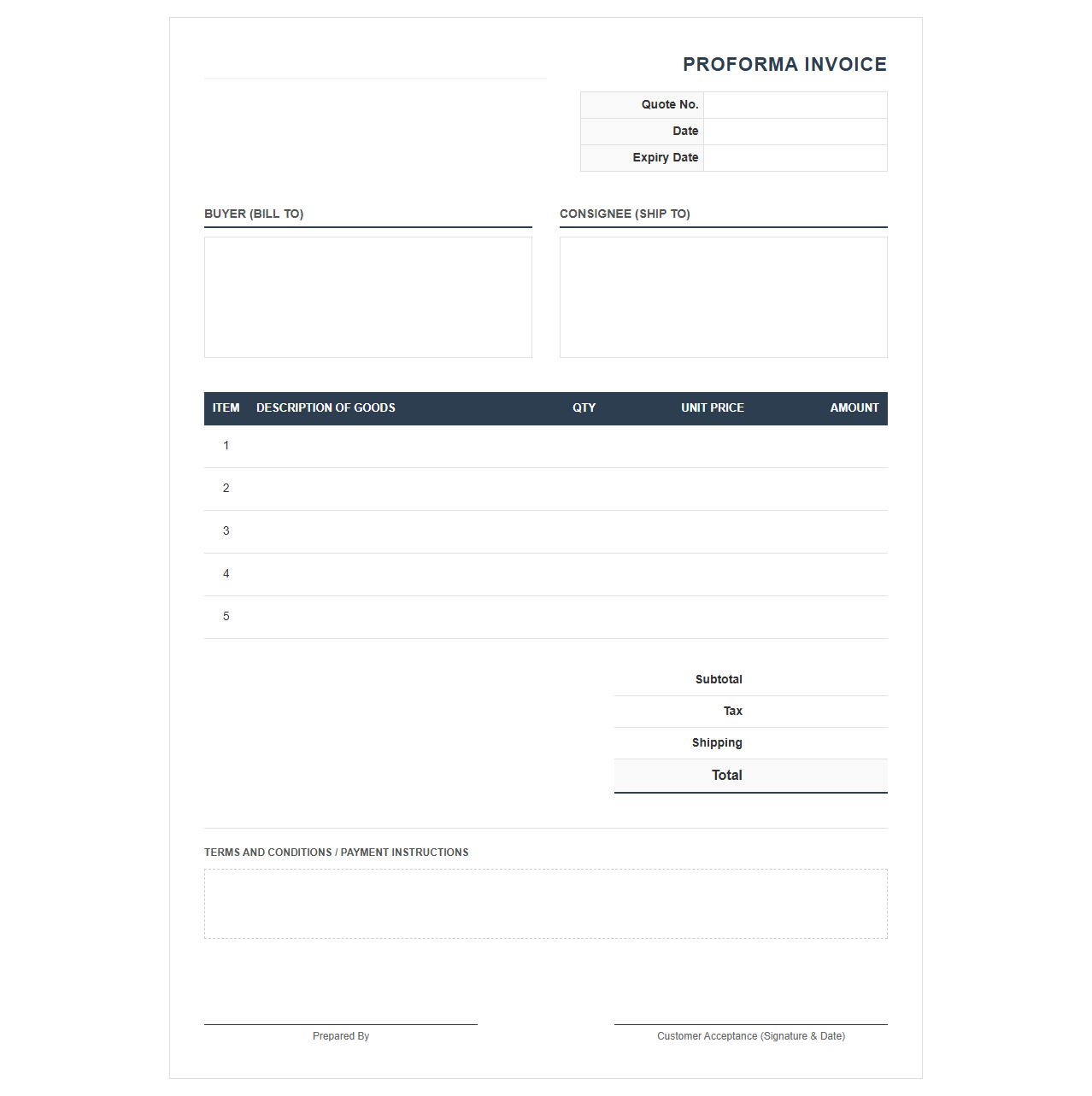 Proforma Sales Quote and Billing Template