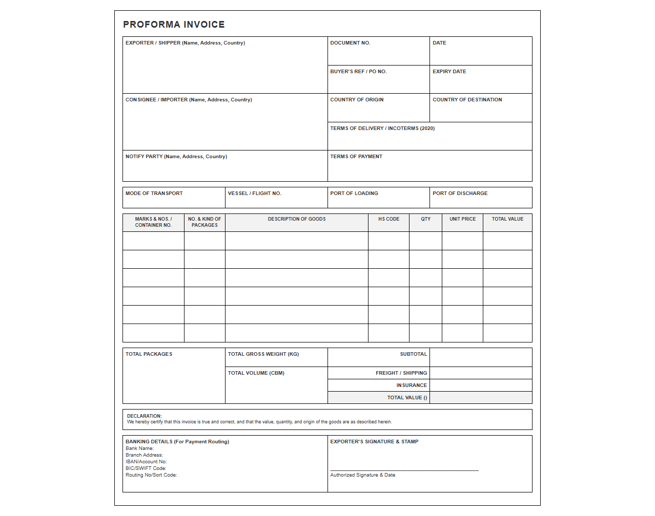 Proforma Shipping Invoice Template for Global Logistics