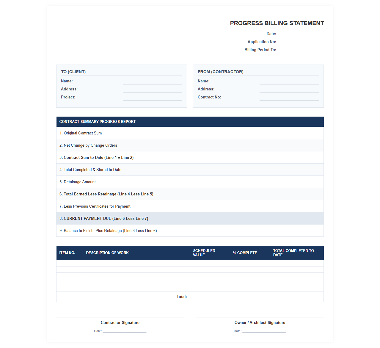 Progress Billing Statement Template