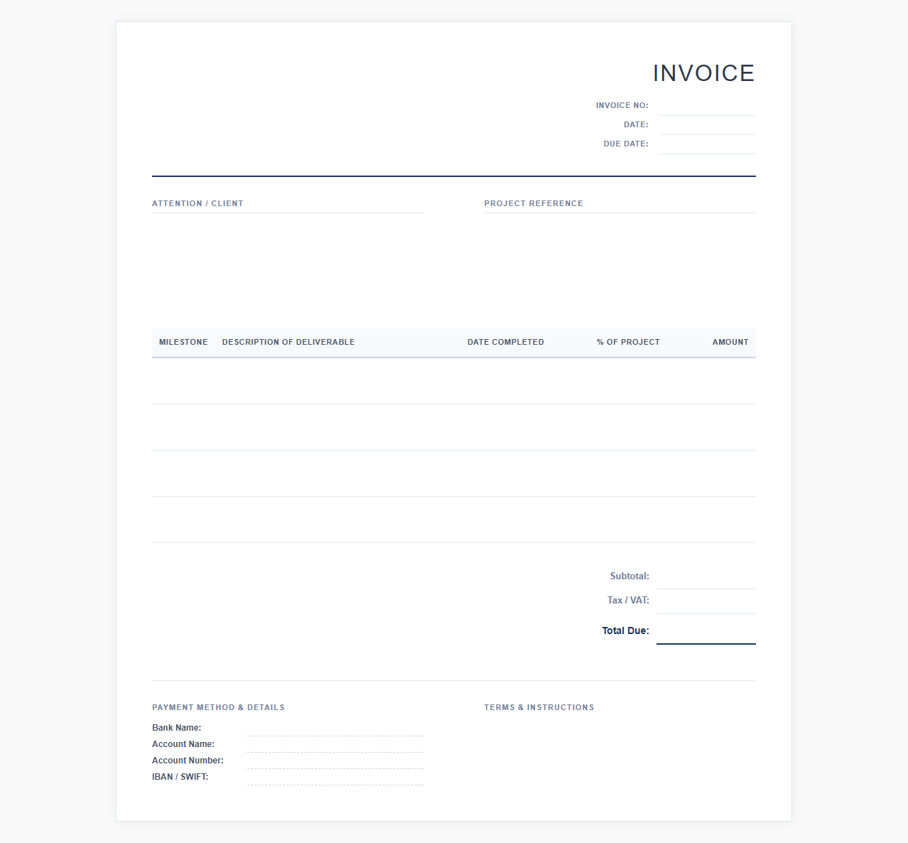Project Milestone Business Consulting Invoice Template