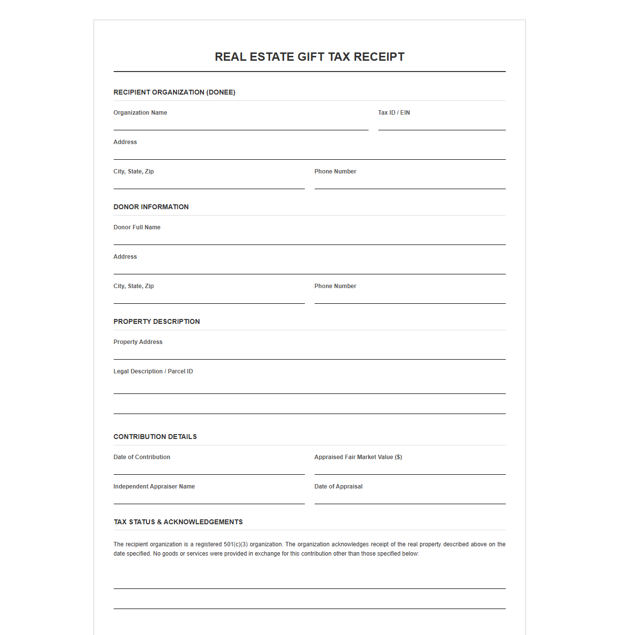 Real Estate Gift Tax Receipt Template